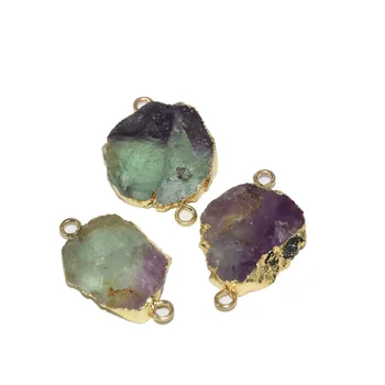

Natural Raw Slice Fluorite connector for necklace Green Purple 2 loop rough crystal quartz druzy stone pendant for women 2019
