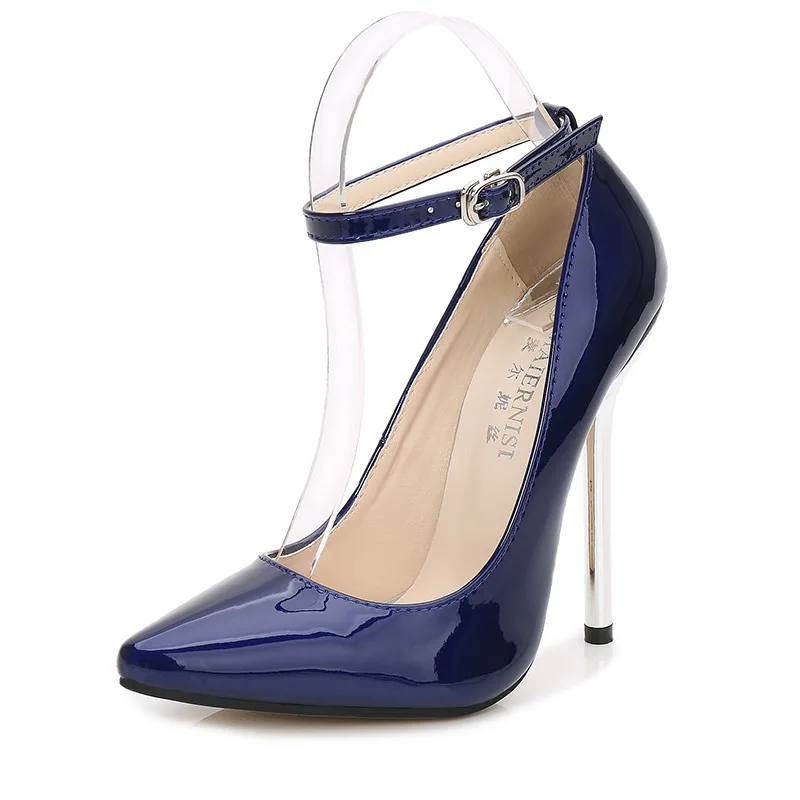 MAIERNISI/Новинка; женские туфли-лодочки на высоком каблуке 13 см; черные туфли с гальваническим металлическим покрытием; пикантные туфли на высоком каблуке для офиса; женская обувь размера плюс