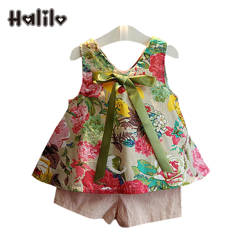 

Halilo Girls Set New 2019 Summer Floral Blouse Short Pants 2pcs Girls Clothing Sets Toddler Girl Clothing Princess Kids Outfits