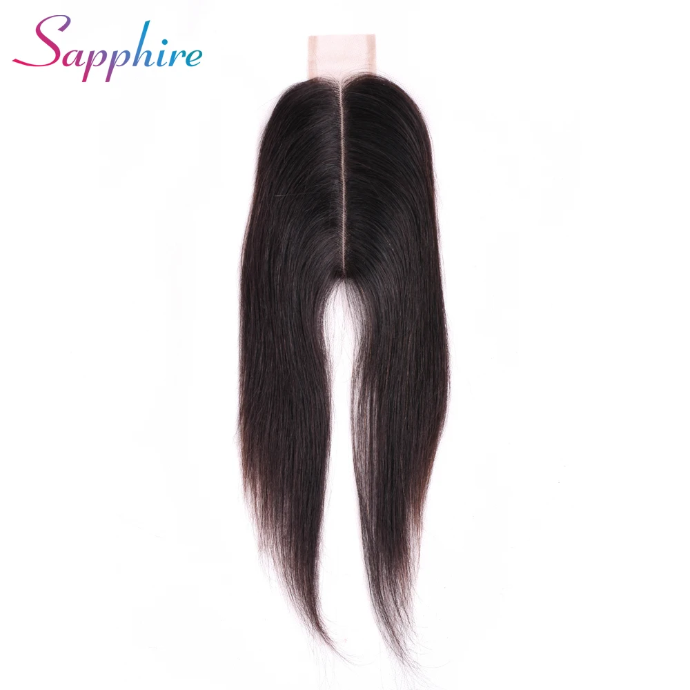 

Sapphire 2x6 Straight Lace Closure Middle Part Non Remy Natural Color Brazilian Human Hair Bundles Closure With Baby Hair