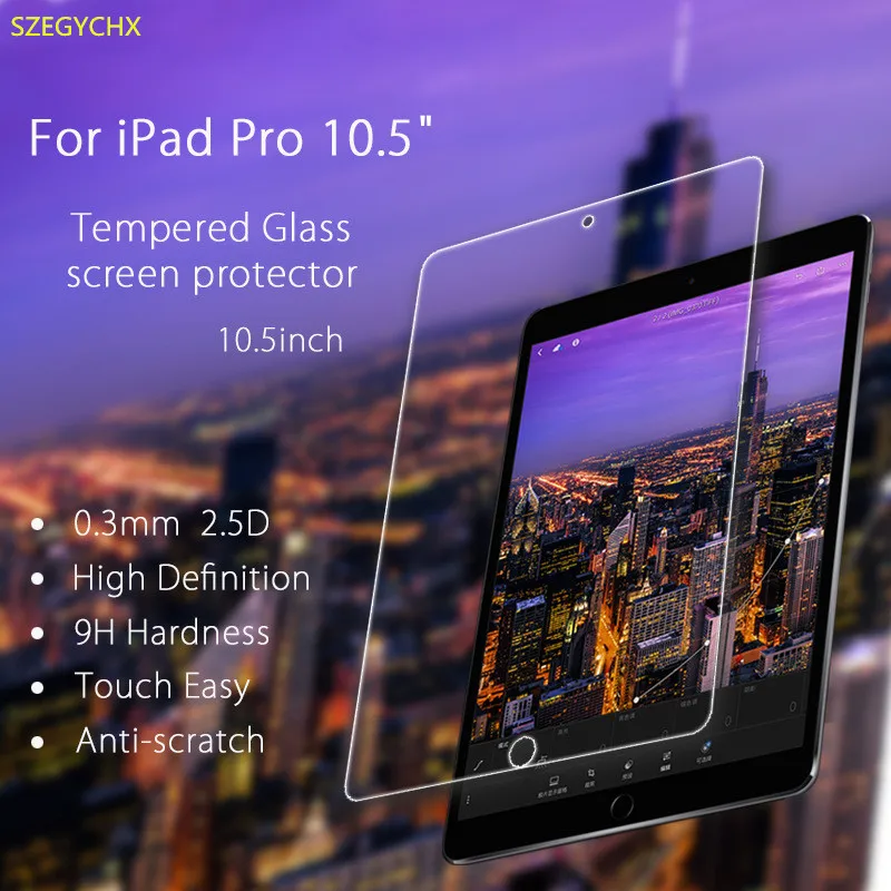 

Tempered Glass Screen Protector For iPad Pro 10.5" New Explosion Proof Clear Toughened Protective Film 2.5D Radian 9H Hardness
