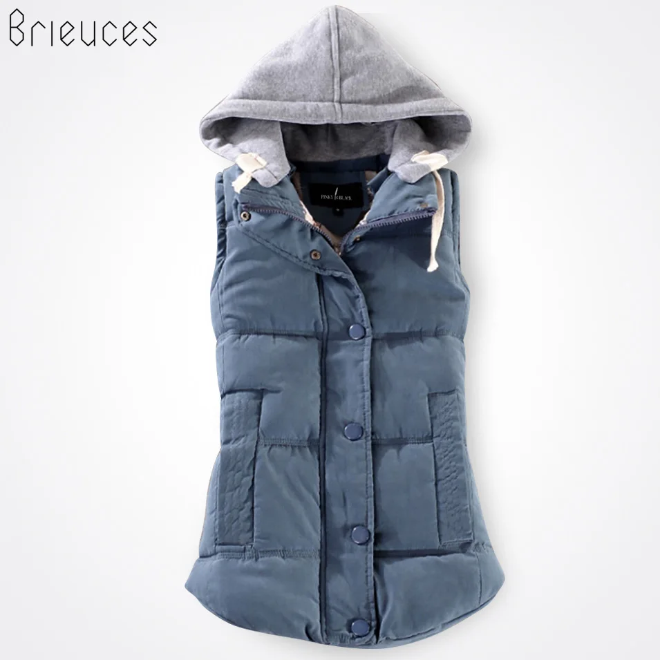

Brieuces autumn and winter vest women 2018 cotton vest with a hood patchwork cotton vest female reversible winter jacket women