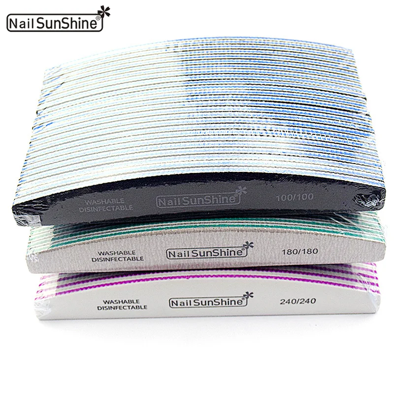 

50pcs/lot Nail File 100/180/240 Nails Art Tips Sanding Files Buffing Block Curve Boat Manicure Pedicure Tools Set Nagel Vijlen