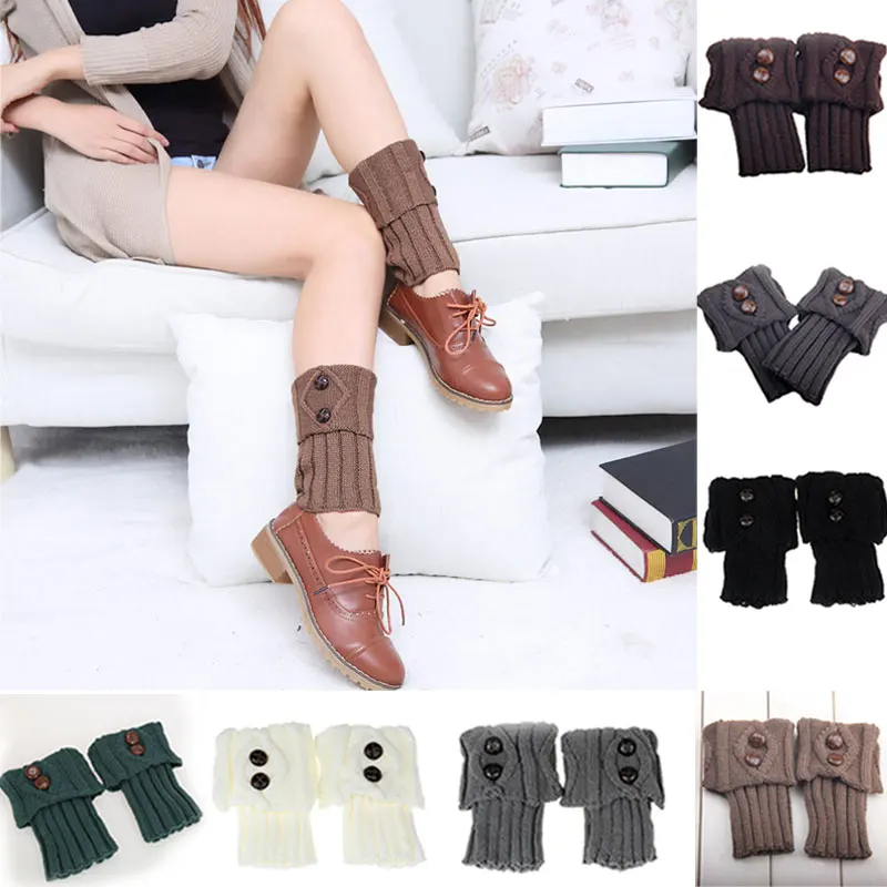 

1pair Women Boot Cuff Winter Short Button Knitted Leg Warmers Foot Socks Boot Cuff Knit Leg Warmer TH36