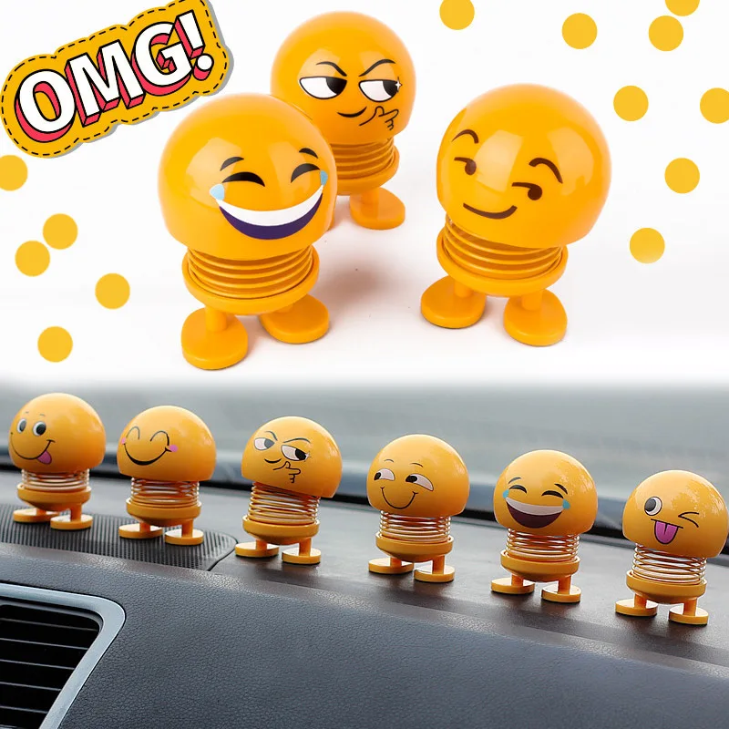 

Funny spring bobble head doll car interior decoration emoticon emoji car accessories dashboard toys cute desktop ornaments women
