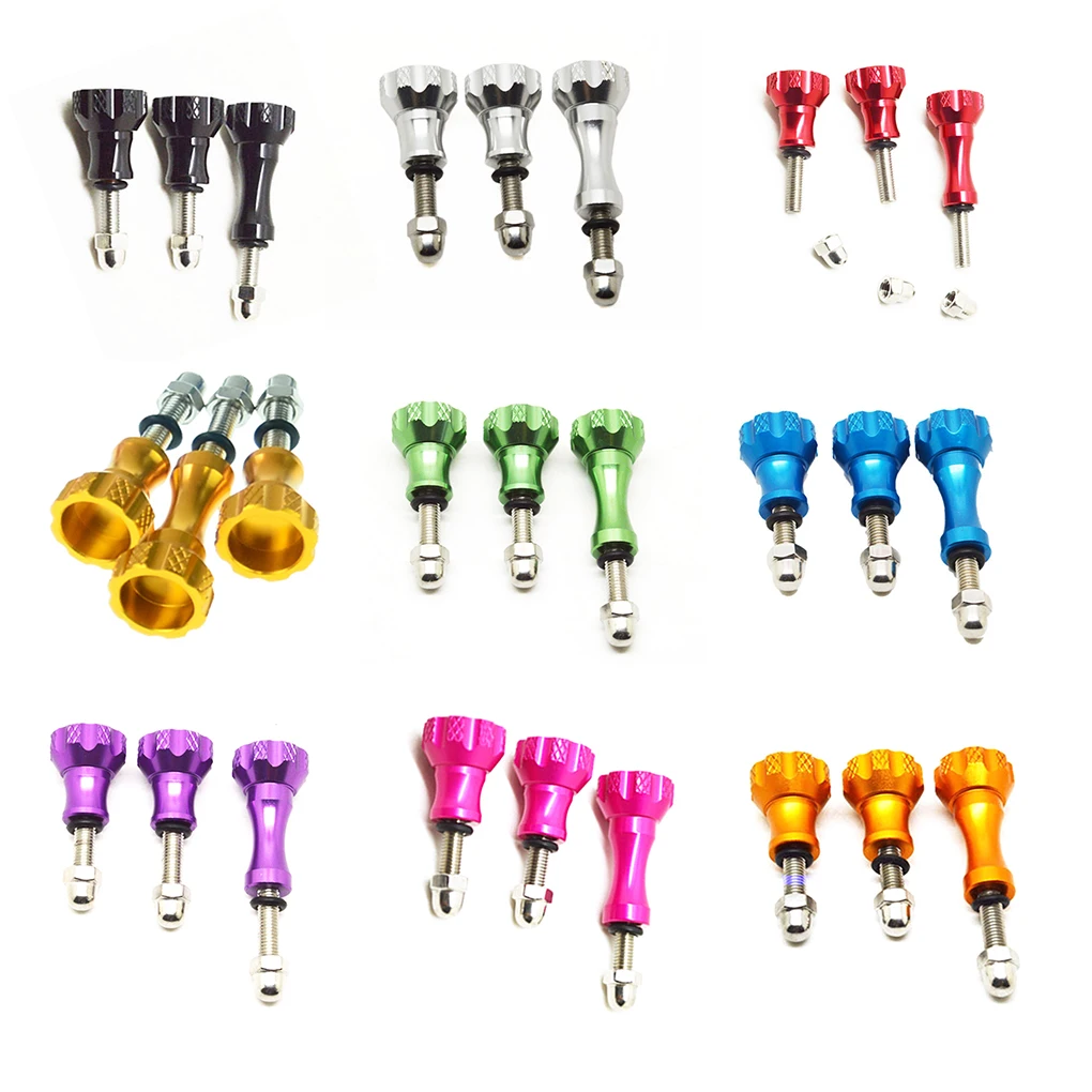 

3pcs/set Long Short Colorful Thumb Knob CNC Aluminum Bolt Nut Screw Replacement for GoPro Hero 1/2/3 Camera