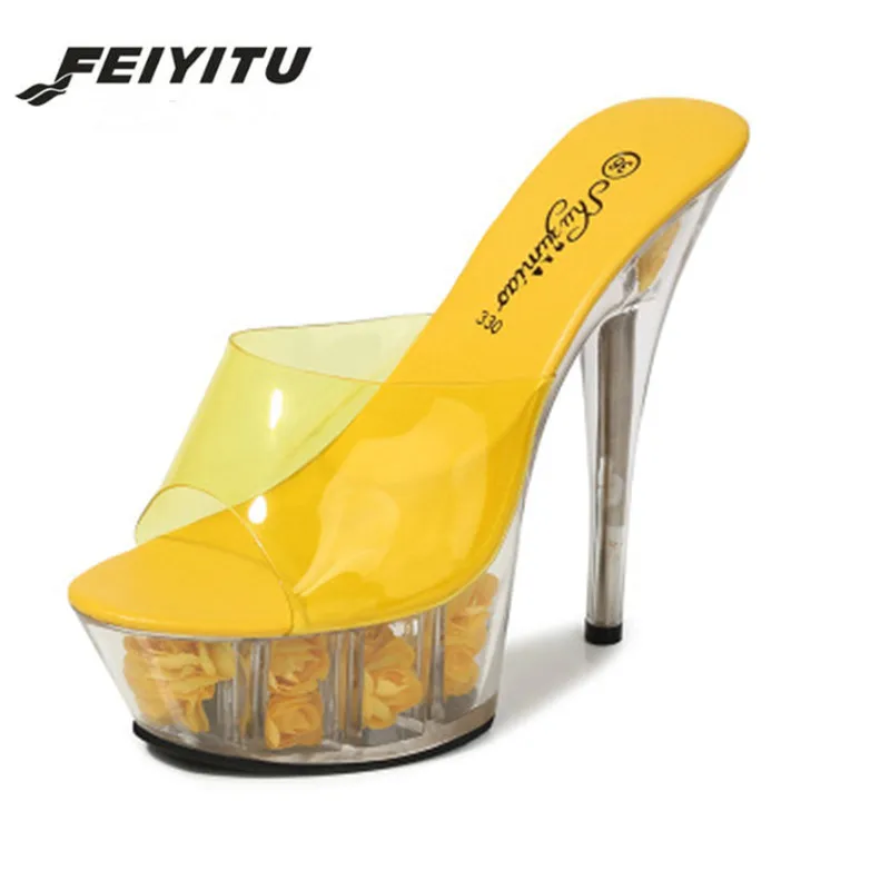 Женские свадебные туфли FeiYiTu сексуальные на очень высоком каблуке 15 см сандалии
