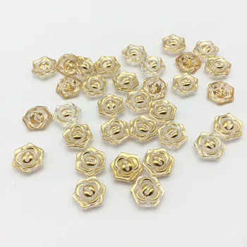 

300pcs 12mm Gold Hexagon Flowers Acrylic Buttons Sewing 2 Holes Fashion Dress Shirt Button Crafts Embellishments