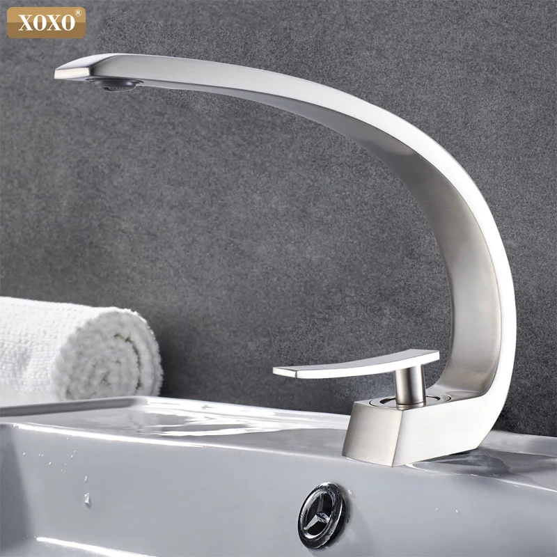 Tanie Baterie umywalkowe XOXO nowoczesna łazienka Mixer Tap mosiężna bateria umywalkowa pojedynczy uchwyt pojedynczy otwór elegancki żuraw do łazienki 83006