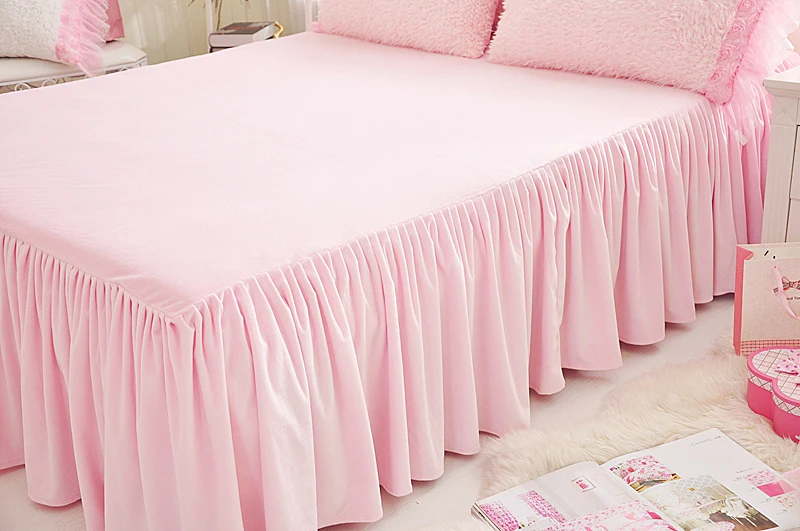Фиолетовый Белый Розовый теплый флис ткань корейский стиль принцессы постельных принадлежностей кружева пододеяльник фланель бархат кровать юбка наволочки