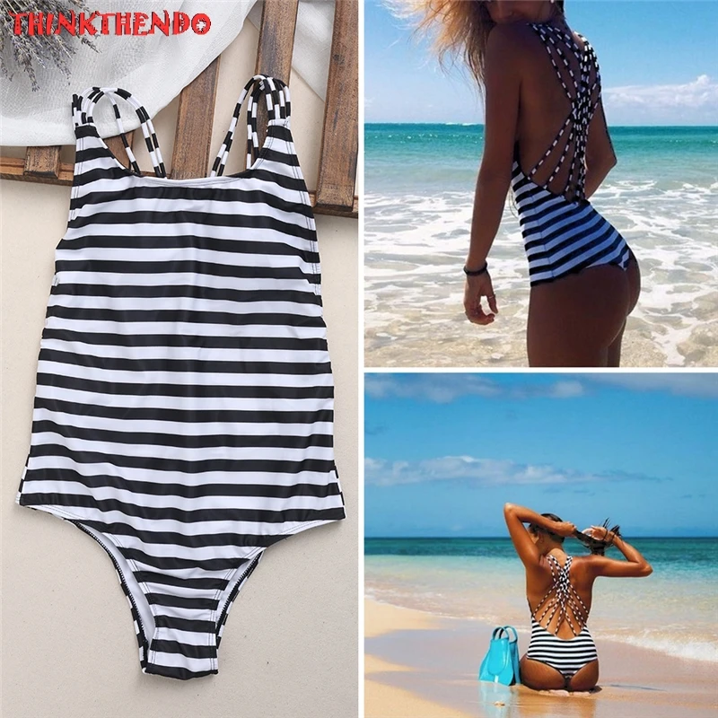 Swimsuit Women's Striped Swimsuit Navy Swimwear Suit for Women Monokini