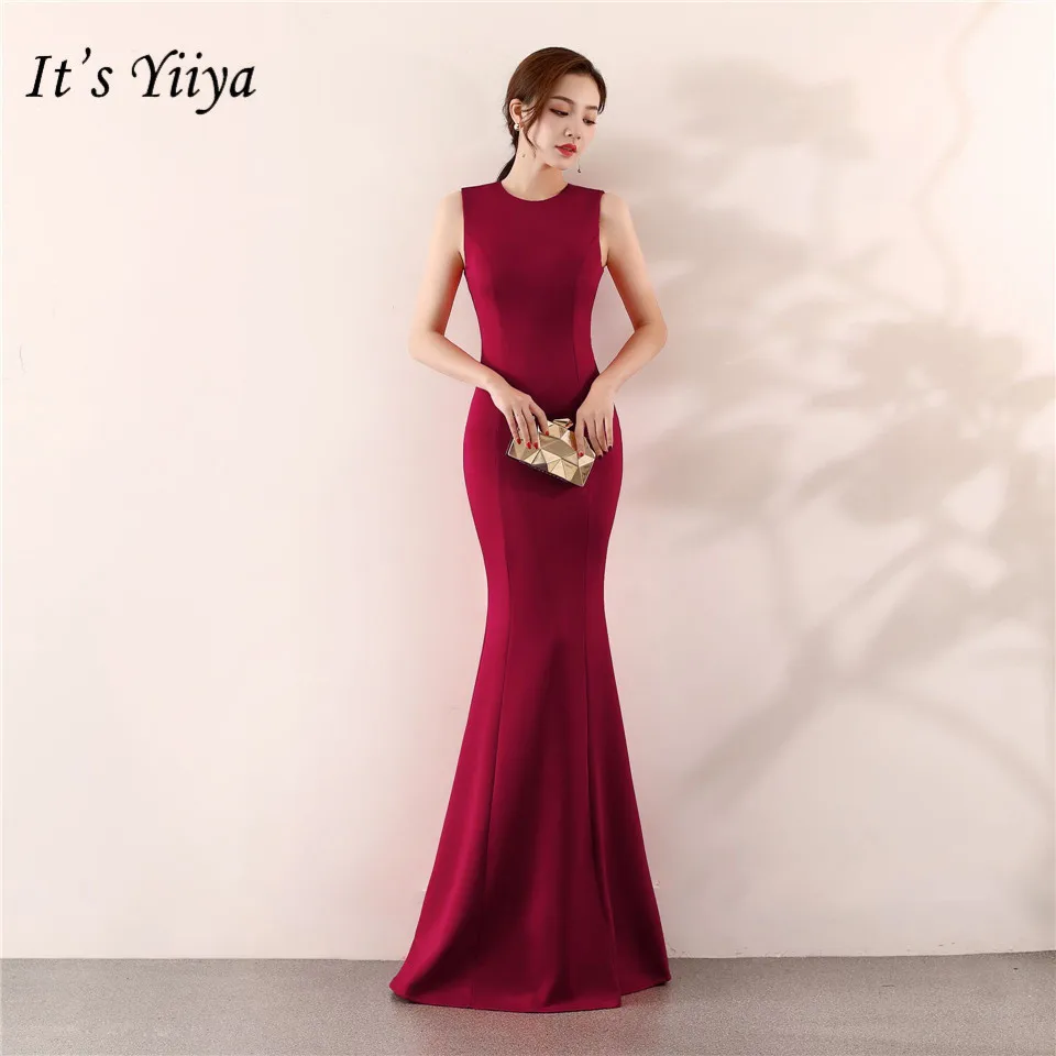 

It's Yiiya Mermaid Evening dress Elegant Floor-length Solid long Party Gown Zipper back Sleeveless O-neck Sexy Prom dresses C096