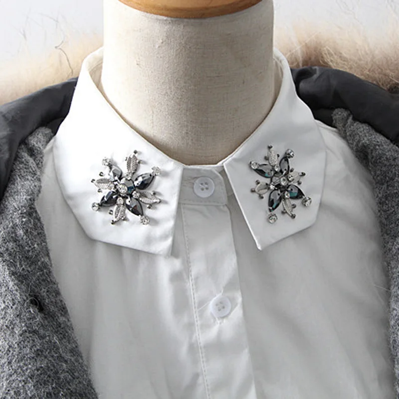 Ladies Female Rhinestones Decorative Shirt Fake Collar Autumn Winter
