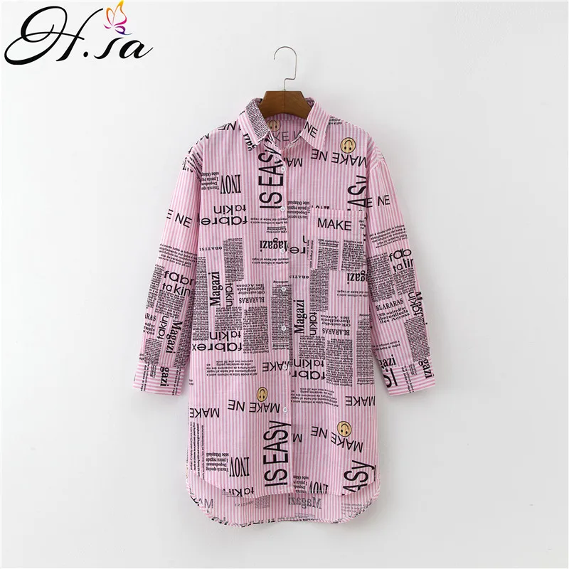 

H.SA Blusas Feminina 2018 Spring Casual Blouses and Tops Emoji Letters Printed Long Blusas Mujer Irregular Shirts blusa renda