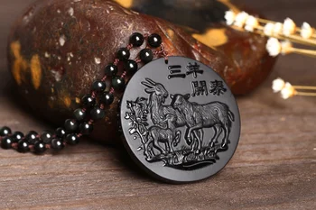 

wan natural Scrub circle shape Black stone Sanyang Kaitai Pendant Men women Transfer 55*55*12MM necklace Jewelry