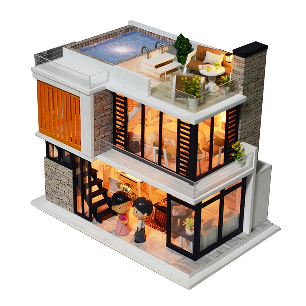 DIY Handcraft Miniature Project Kit Wooden Dolls House Furniture Accessories Kit with LED Lights - Florence Building Themed