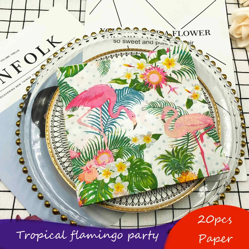 

Omilut Tropical Flamingo Party Decor Hawaii Palm Leaves Disaposable Napkins Summer Party Decor Balloons Pineapple Cupcake Topper