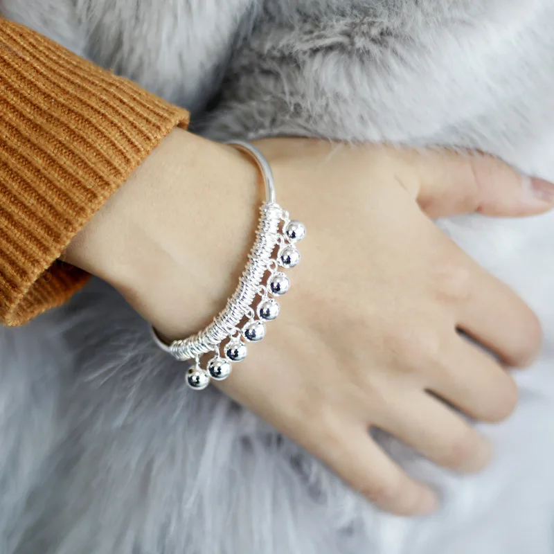 beads ball bangle very good quality 100% 990 silver Jewelry Vintage Adjustable bangles for women gift