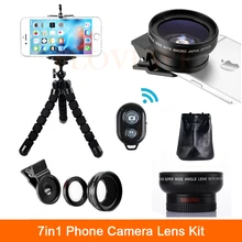 7в1 комплект объективов для камеры телефона Высокое разрешение 0.45X Широкоугольный объектив 12.5X макро-объектив с зажимами Мобильный штатив Bluetooth пульт дистанционного управления