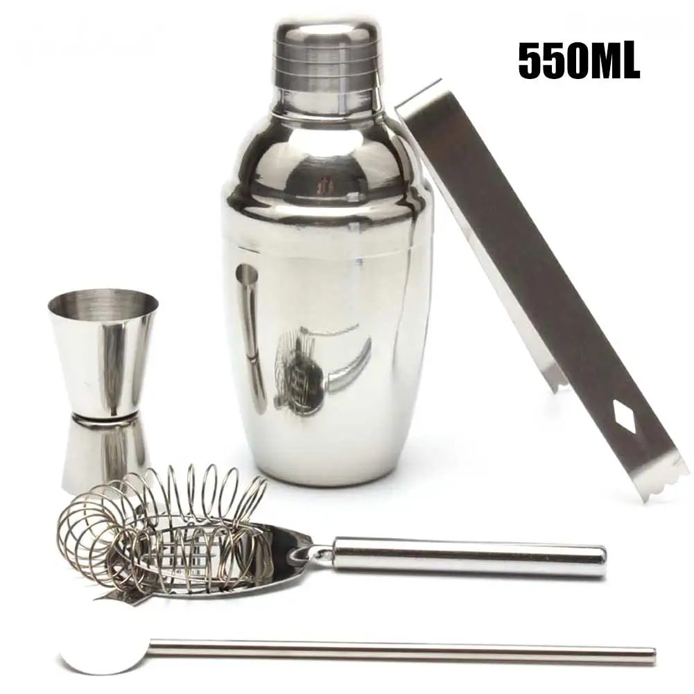 High Quality 5pcs/set Stainless Steel Cocktail Shaker Drink Mixer Clip Bartender Tools Kit VE