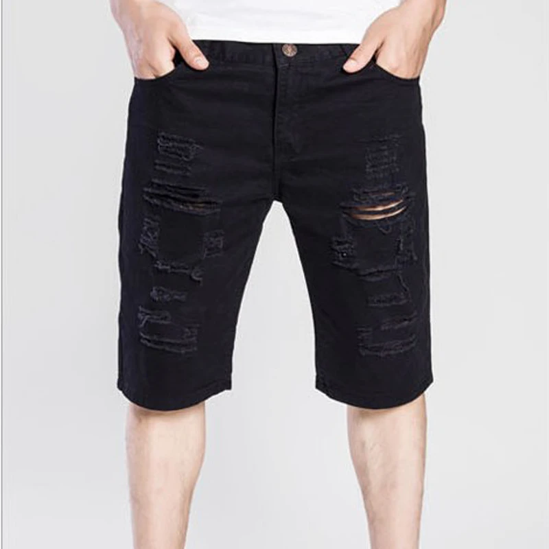 2017 Fashion New Mens Ripped Holes Shorts Summer Men Solid Casual Knee