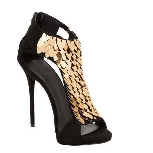 

Sexy Gold Sequin-Embellished High Heel Sandal Peep Toe Cut-out Gladiator Sandal Boot Women 2018 Cage Shoe Platform Summer Sandal