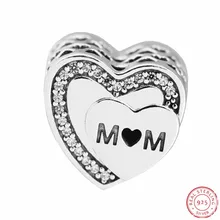 Вырезанные сердца сверкающие CZ «мама» выгравированы Tribut для мамы бусины DIY Fit PANDORA Подвески для изготовления ювелирных изделий подарок на день матери FL550