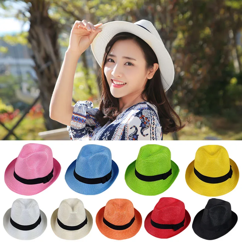 

Women Lady Men Straw Hat Beach Summer Wide Brim Cap Panama Sunbonnet Hot Sale High Quality Sunhat BB55