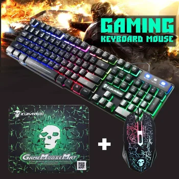 

Colorful Backlight USB Keyboard Kit Wired Gaming Keyboards 2400DPI LED Gaming Mouse Combo with Mouse Pad Mix Backlit Mice