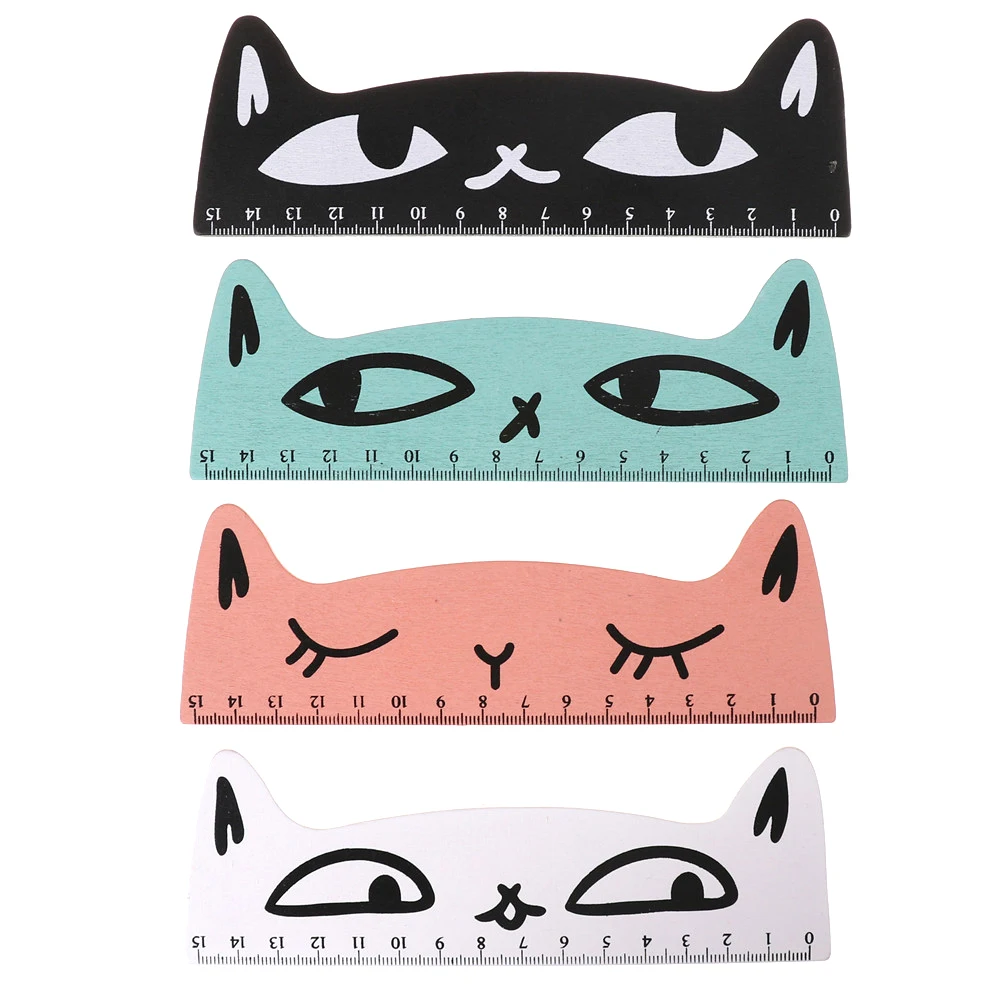 Cute Cat Drawing Tools Shool Student Office Stationery Measurement tool scale 15cm Wooden Straight Ruler Measure Tool