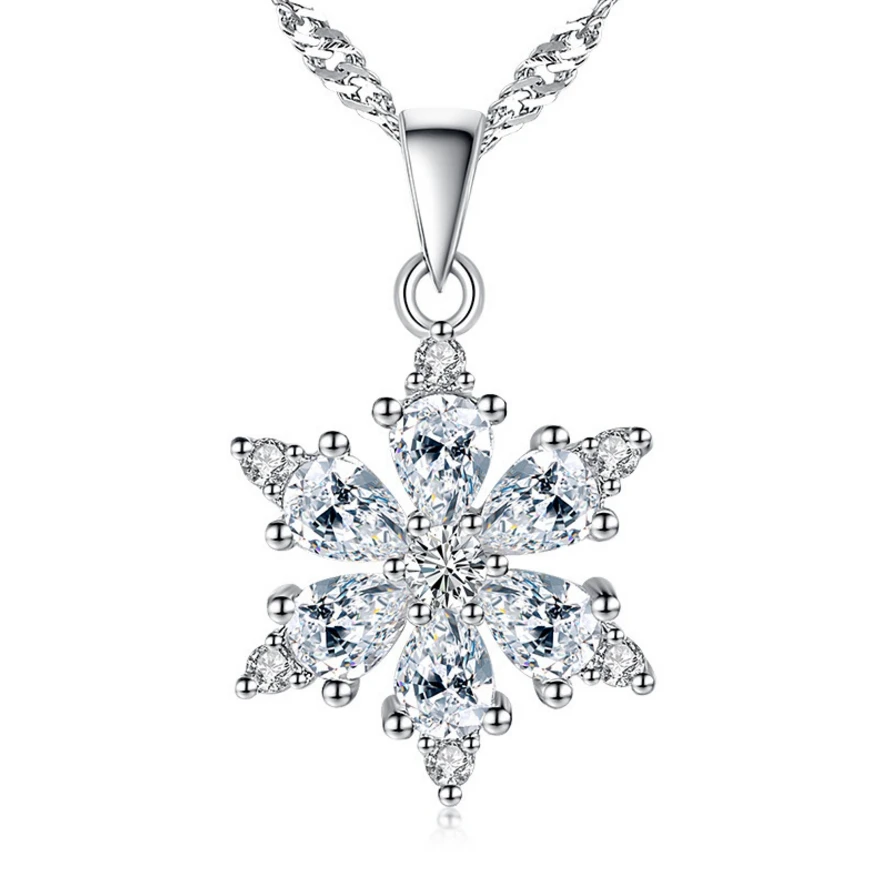 

Edelweiss-Lucky Snowflake Pendant Necklace Silver Plated Jewelry Women's Short Clavicle Chain Accessories Abdo Decorations