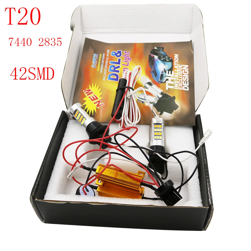 

YSY 2sets T20 7440 50W 2835 42SMD Error Free Canbus LED DRL Daytime Running Lights & Front Turn Signals All in One Turn Light