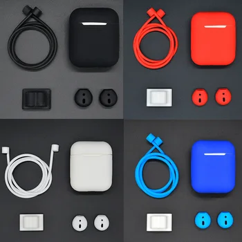 

Pack of 4 Accessories Silicone Protective Skin Cover For Apple Airpods Anti Lost Strap Carabiner for AirPods Wireless Earphone