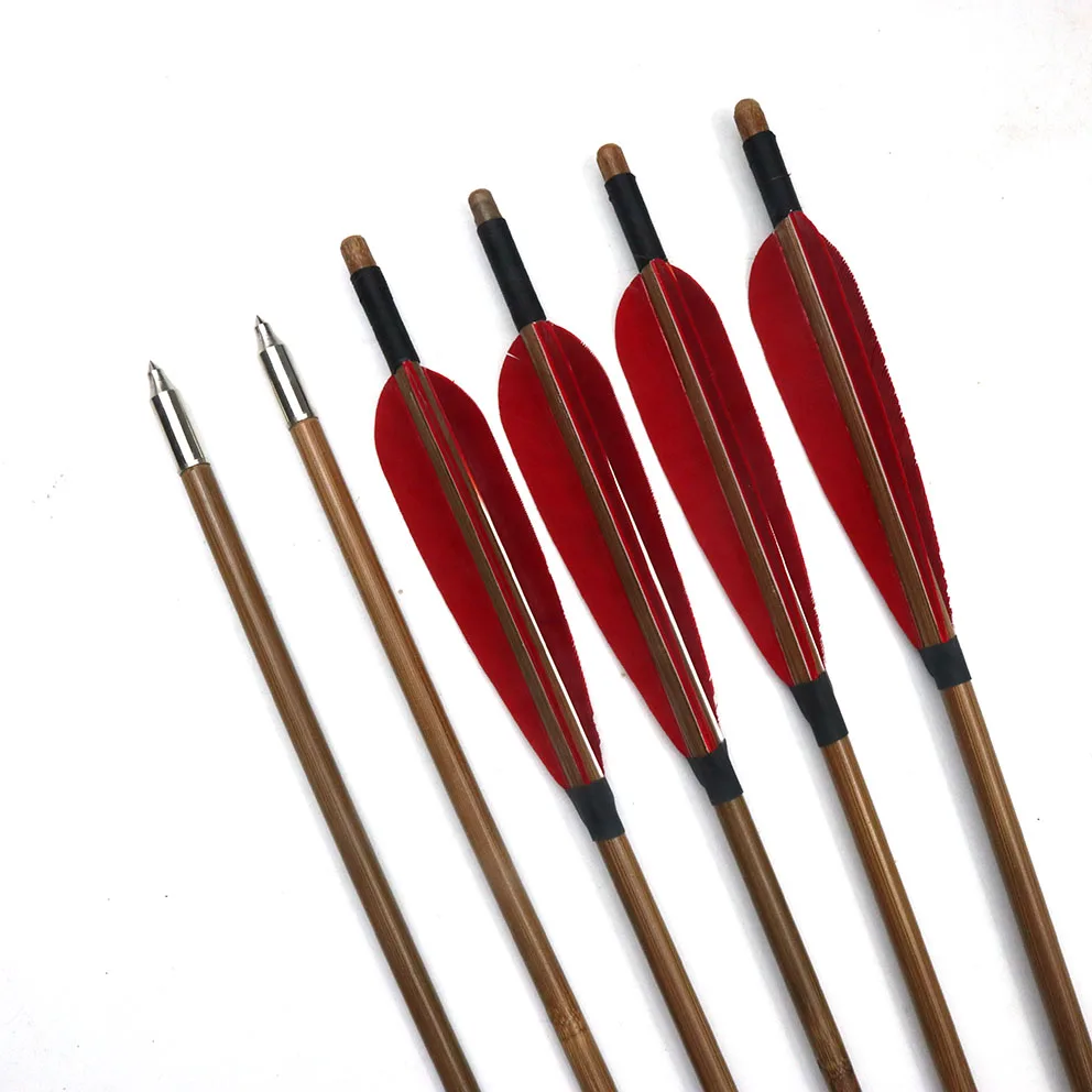 

3/6/12pcs 32inches Bamboo Arrow with 5'' Turkey Vanes and 105 grain Arrow Tip For Recurve Compound Bow Traditional Arrowunting