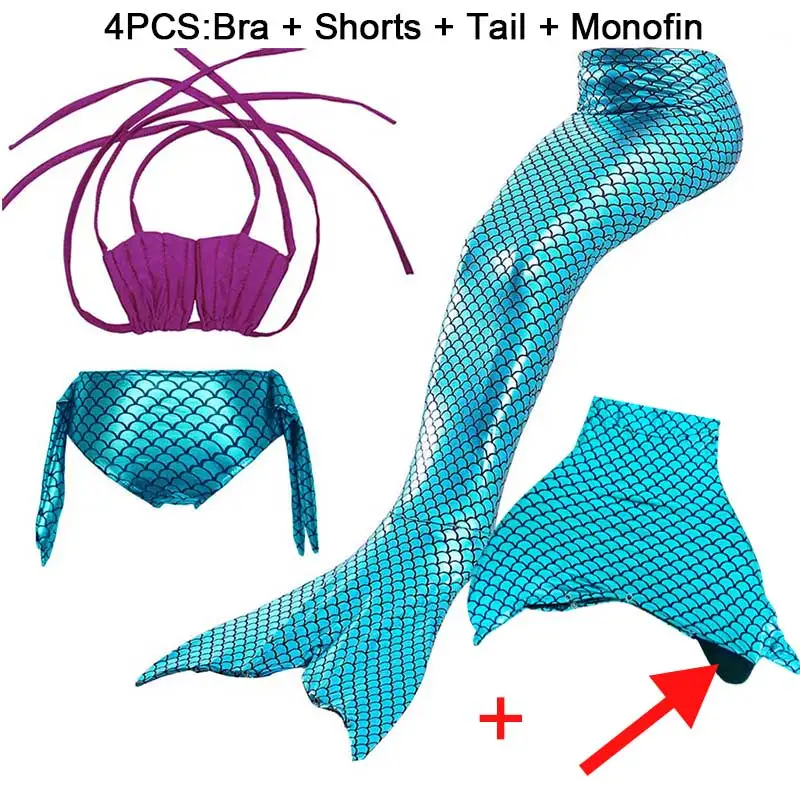 Детский купальный костюм «хвост русалки» с монофином для девочек; zeemeerminstaart met Monofin; купальный костюм; Cola De Sirena Cauda De Sereia; костюмы - Цвет: JP57 4PCS