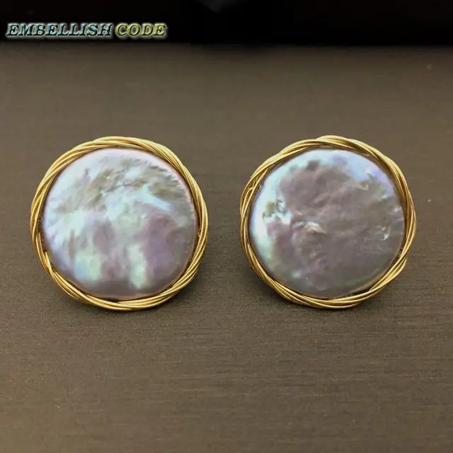2018 New Design Hand Made Winding Gray Colorful Baroque Pearl Golden 2018 New Design Hand Made Winding Gray Colorful Baroque Pearl Golden Color Flat Round Coin Gold