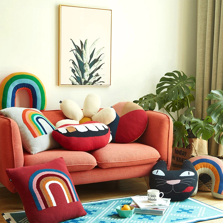 

HOT! NEW! super cute rainbow cat boll cushion sofa bed car soft pillow children room birthday party wedding decorative pillow