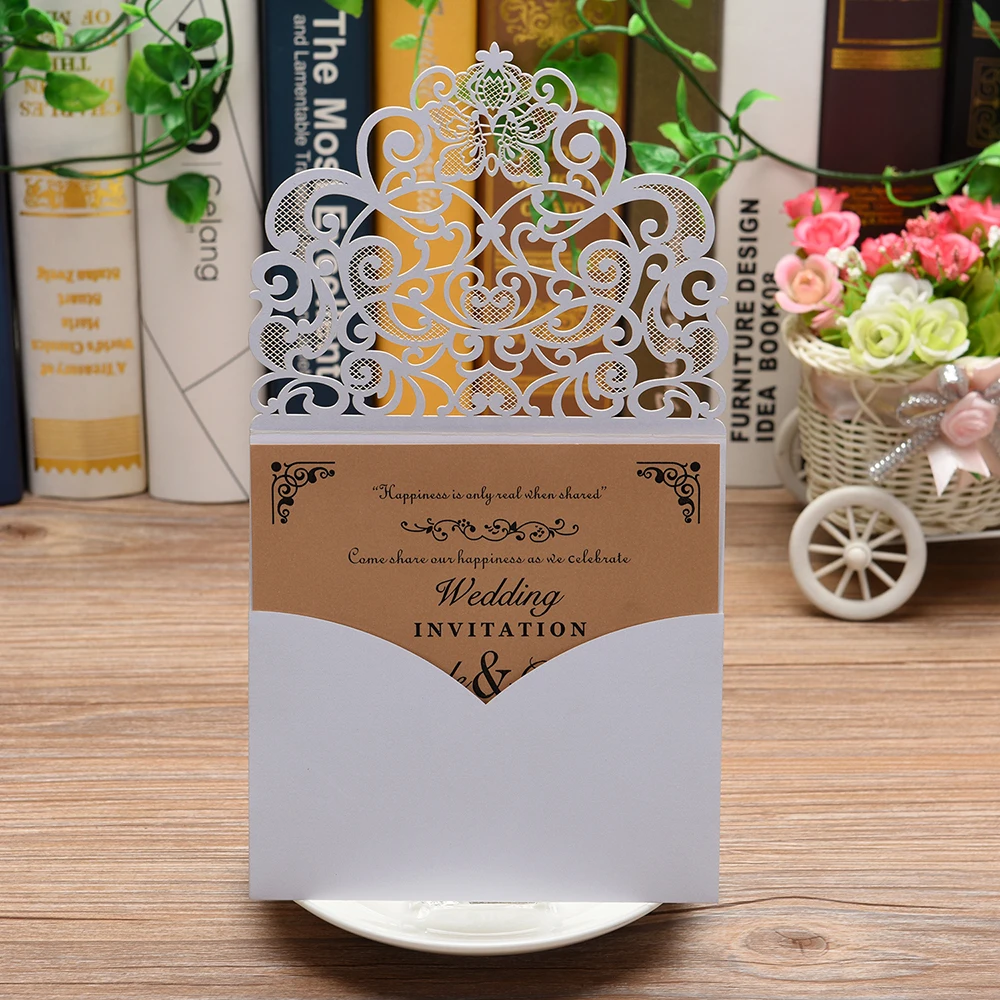 5 PCS Laser Cut Wedding Invites, Personalized Invitation Card with Envelope Kit for Engagement Bridal Shower Wedding Anniversary