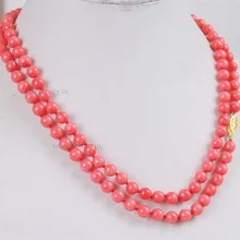 Благородство женские натуральные украшения 3" длиной 6-7 мм Япония розовый коралл круглый Бусины Gem* камни Цепочки и ожерелья AAA GRAD Silver-ювелирные изделия