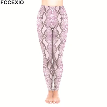 

FCCEXIO Whosale New Female Workout Pants High Waist Fitness Leggings Pink Snake 3D Print Leggins Women Leggings Slim Trousers