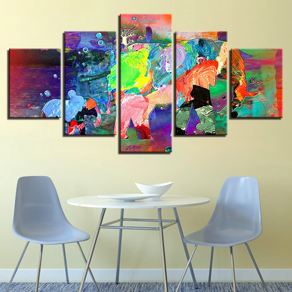 

HD Abstract Pictures Framework Modular Canvas Poster 5 Pieces Animal Elephant Color Graffiti Painting Home Wall Decor Art Prints