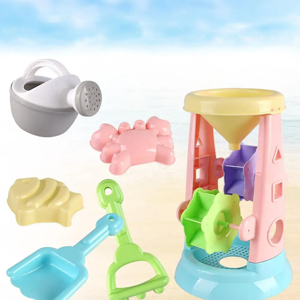 6 шт. песочные часы набор песочница ведро полив банка для Ванны Игрушка Пляжный распылитель воды для ванной комнаты дети Toddlel игрушки для