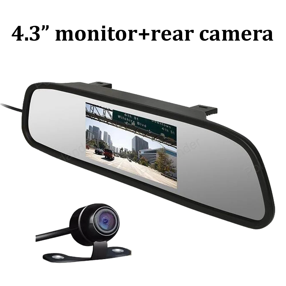 

4.3 inch TFT LCD 2 AV input Car Rearview Mirror Monitor with Backup Waterproof CMOS reverse Camera Auto Parking Assistance