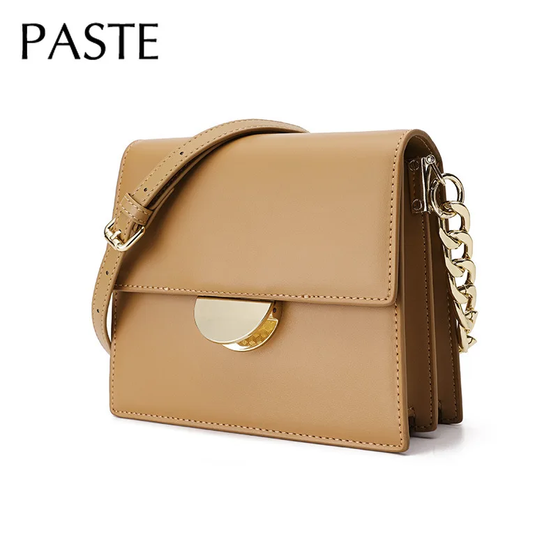 

Vintage Big Chain Ladies Hand Bags Split Leather Fashion Women's Shoulder Bag Wide Strap Luxury Crossbody Satchel Bag