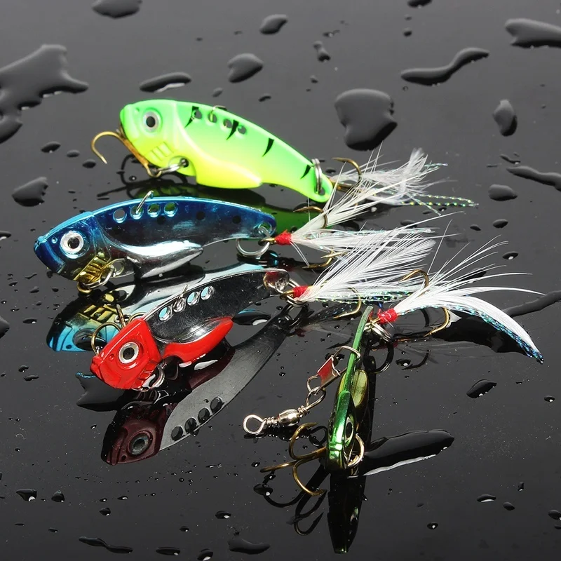 

Sougayilang 4Pcs Metal VIB Fishing Lure Bionic Bait Crankbait Bass Hard BaitsLure Sinking Vib for Saltwater Freshwater 5.5cm/12g