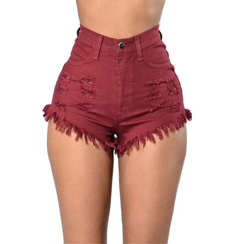 

SHUJIN Woman Summer Sexy Elastic High Waist Pockets Jeans Short Casual Shorts Women Fashion Solid Tassel Frayed Denim Shorts