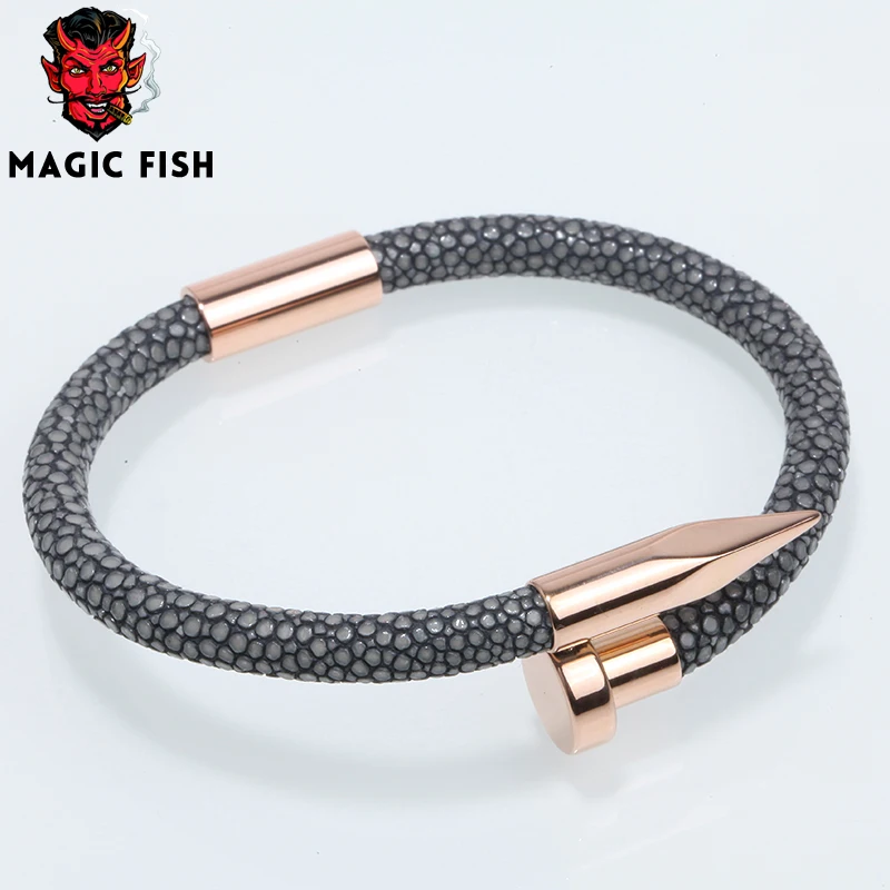 Роскошный мужской браслет Magic Fish серый розовый золотой с гвоздями из нержавеющей