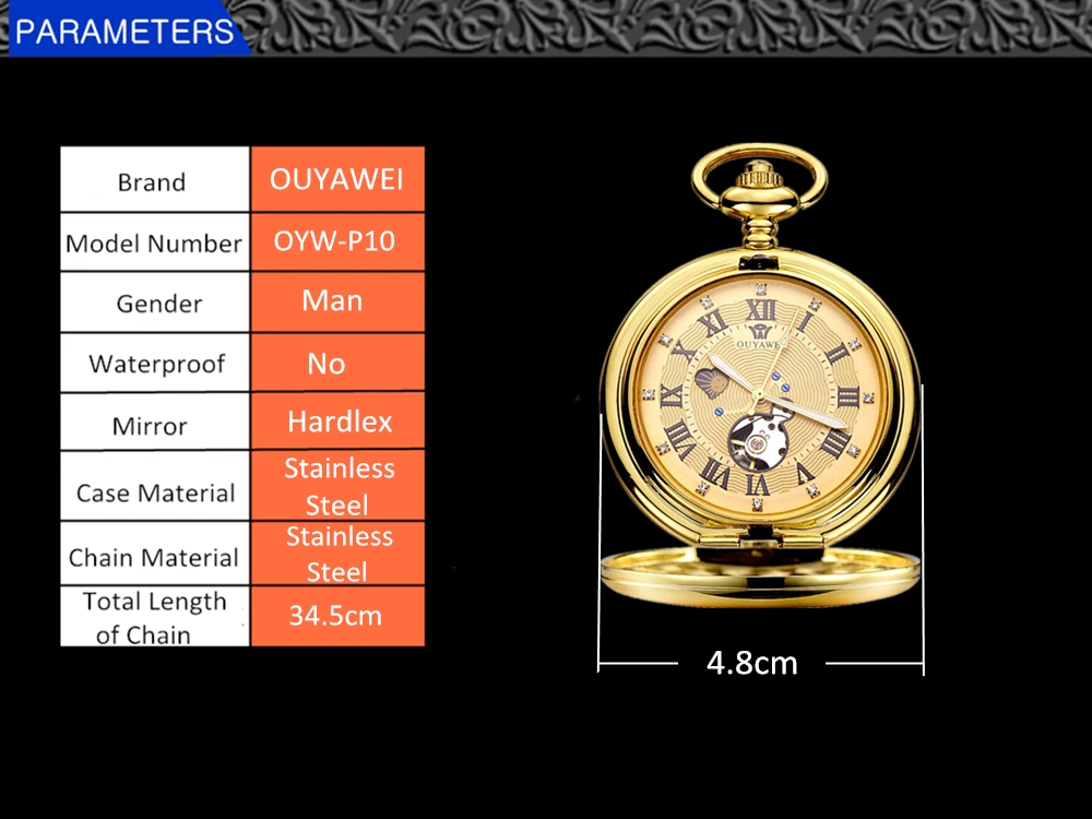 Новые роскошные OUYAWEI Механические карманные часы для мужчин полный сталь чехол карманные Fob часы Аналоговые бело-золотые циферблат