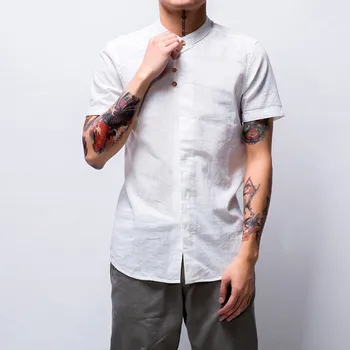 

Factory direct sales Men's Causal Shirt Short Sleeve Top Button Linen Solid Color Loose Blouse Men's Shirts Winter fashion