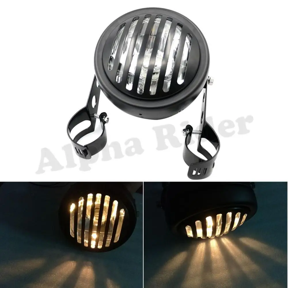 

H/L Beam 6.5" Grill Headlight w/ 32~46MM Adjustable Fork Mount Brackets Holder for Harley Honda Suzuki Chopper Bobber Cafe Racer
